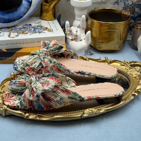 🆕 LOEFFLER RANDALL 🧿NWOB Daphne Pleated Bow Slide Sandal, Tan Vine Floral Sz 7 - Picture 11 of 13